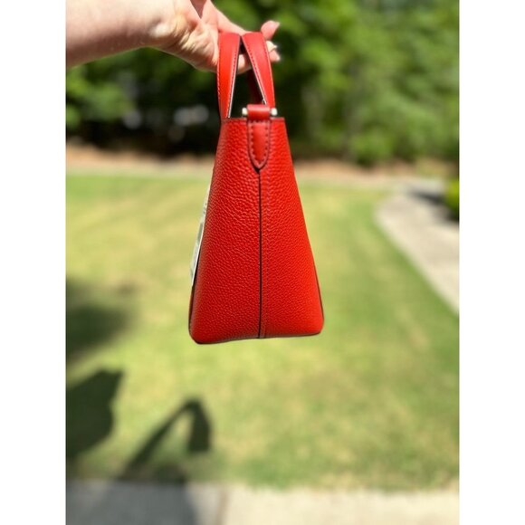 Michael Kors Bright Terracotta Hadleigh Small Double Handle Tote Messenger Bag - Picture 5 of 15